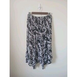Chico's Peasant Boho Silk Maxi Skirt Size 1 ( S/M )Black White Ruffle Hem